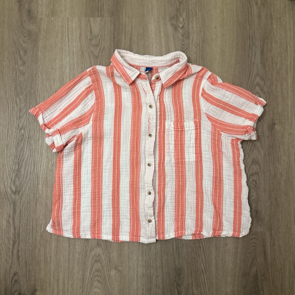 Old Navy Coral and White Striped Button Down Shirt | Women’s